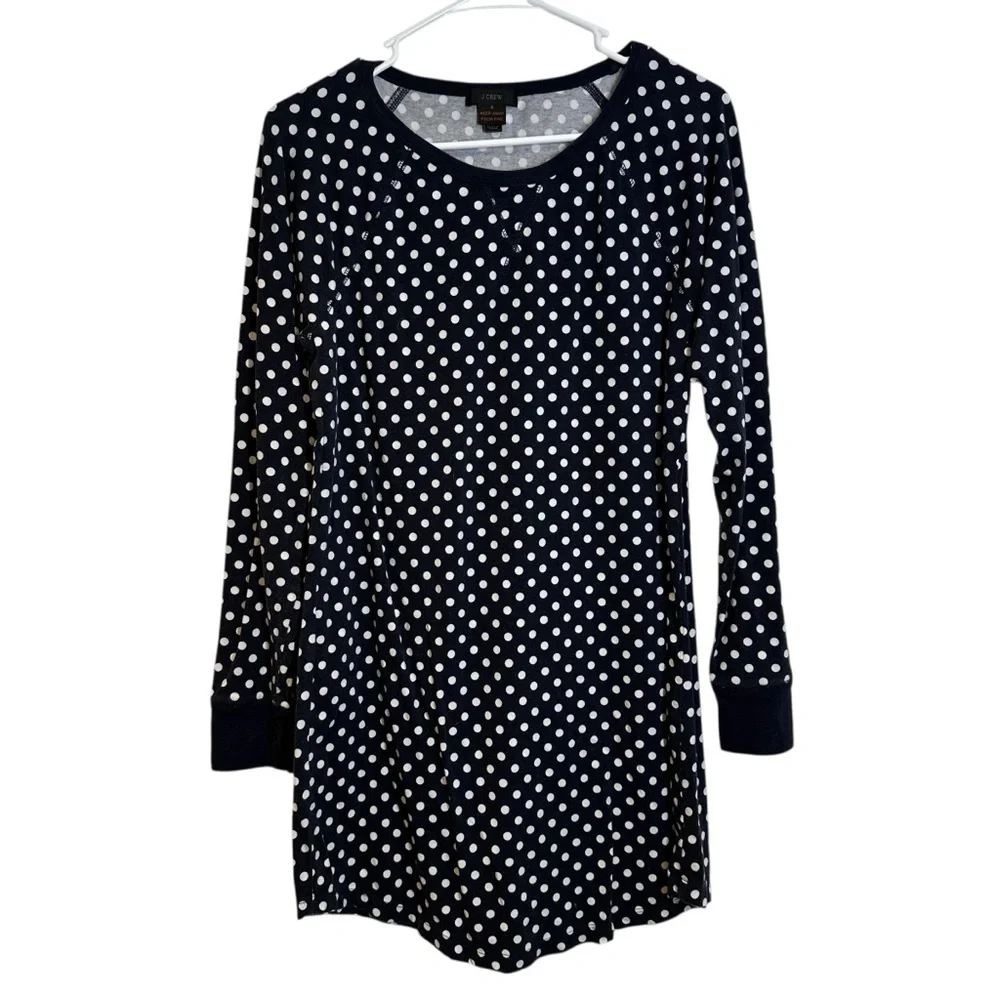 J. CREW Long Sleeve Navy Blue Polka Dot Shirt Dress Small